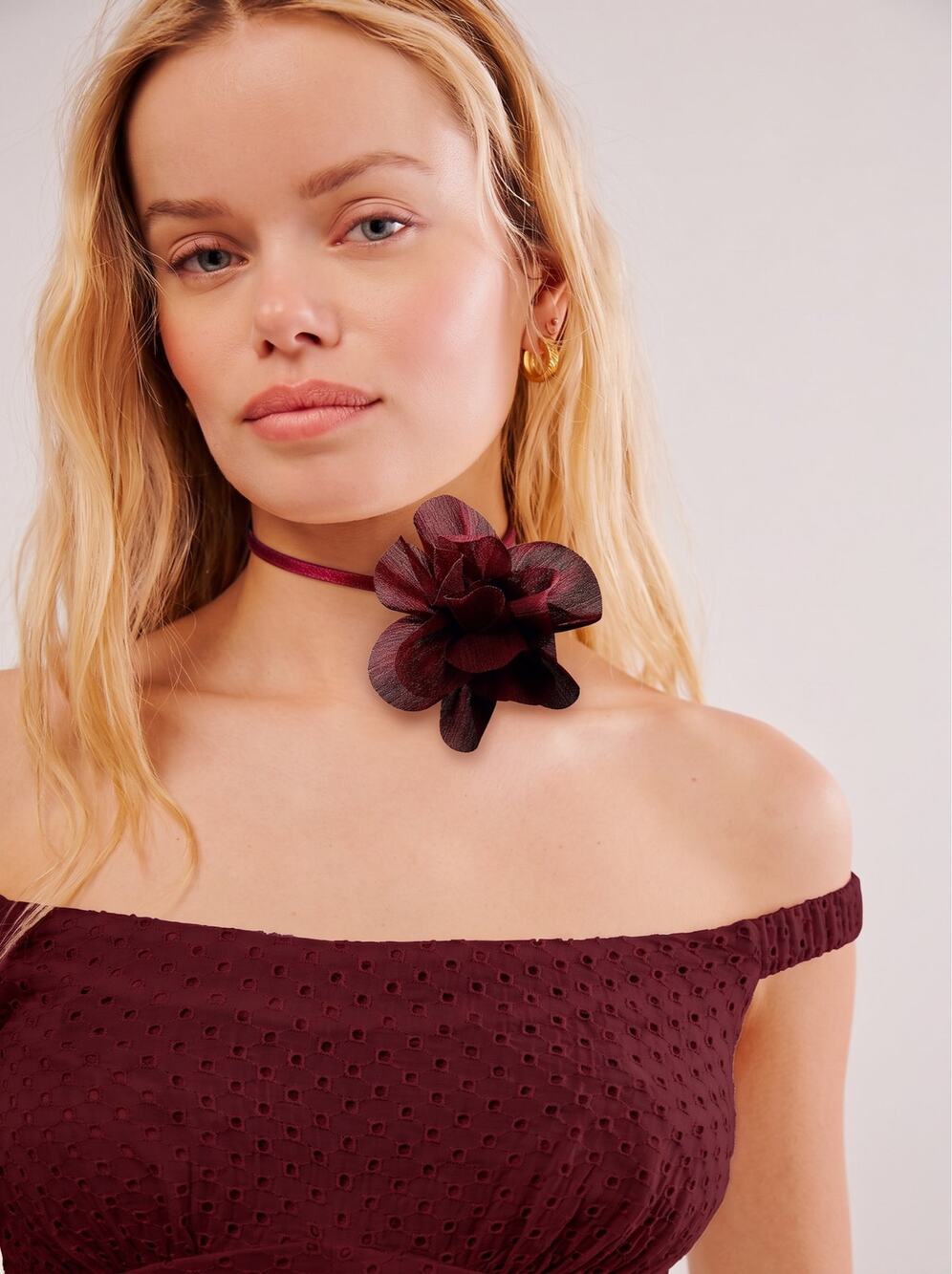 Free People Sweetheart Flower Choker Burgundy NWT Dainty Bracelet Hair Ethereal